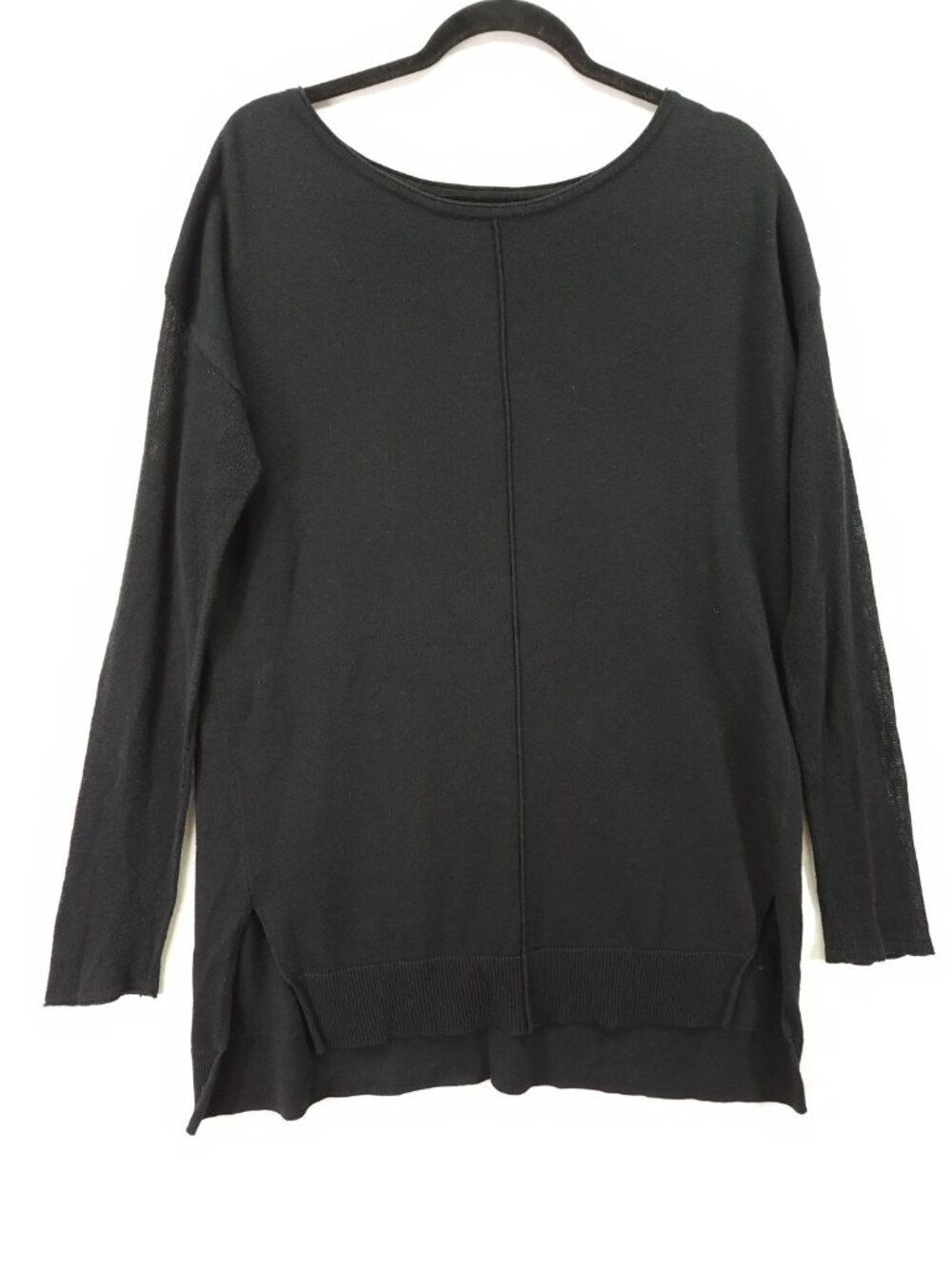 Caslon Womens Medium Black Sheer Sleeve High Low Split Hem Tunic Sweater Top